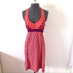 Athleta groovy 70s inspired mod empire waist print halter dress sz 2 / XS